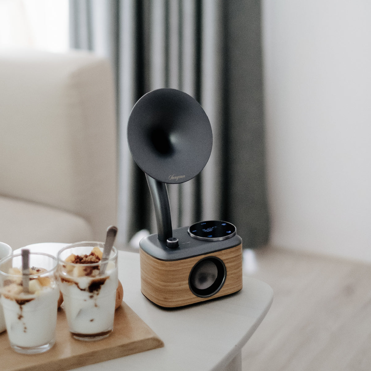 Sangean CP-100D – DAB+/UKW-Tischradio, Bluetooth – Grau/Hellbraun