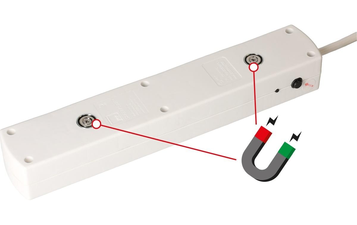 Max Hauri AG Max Hauri SAFETY-LINE Steckdosenleiste, 5×T13, 1×USB‑A + 1×USB‑C, mit Schalter, 2 m, Überstromschutz – Weiss