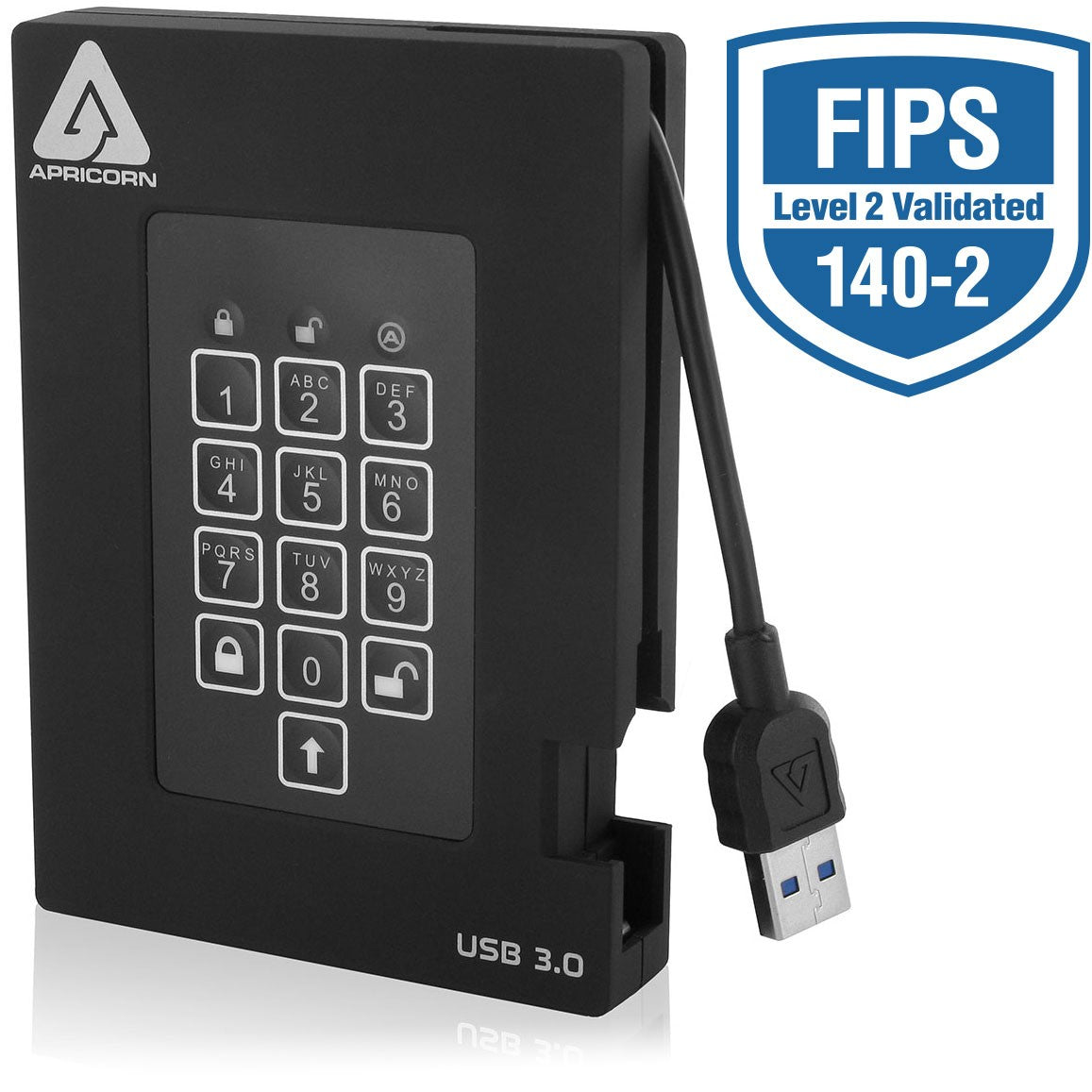Apricorn Aegis Padlock Fortress – HDD, USB 3,2 Gen 1, FIPS 140-2, für Windows, Mac, Linux