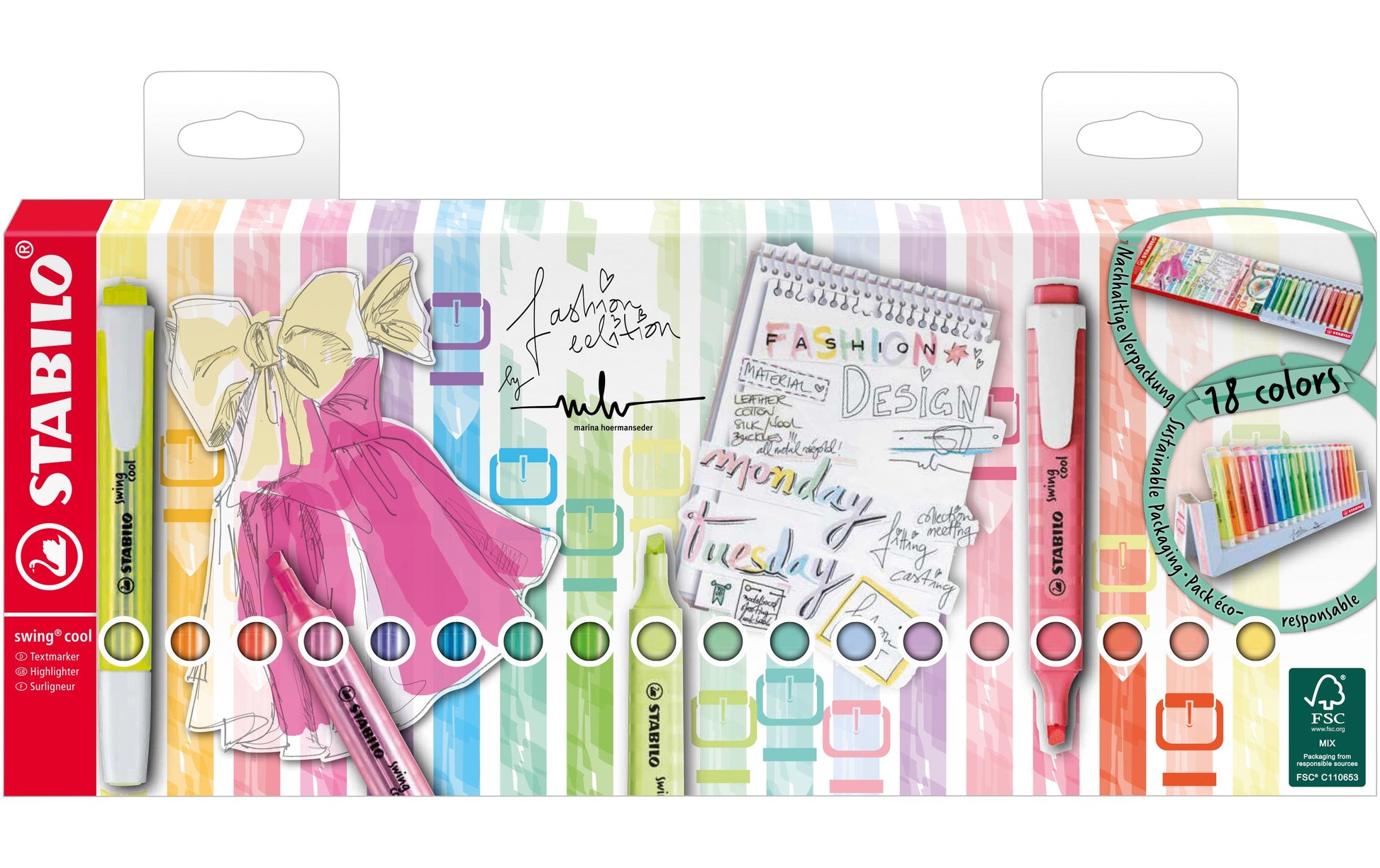 STABILO Textmarker Desktop Set 18 Farben – Keilspitze, 1–4 mm