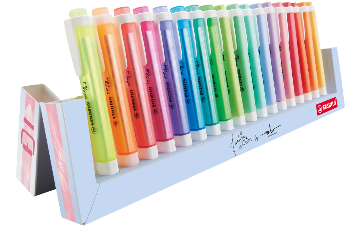 STABILO Swing Cool Textmarker – 18er Set, Farben: Blau/Grün/Orange …, Keilspitze 1/4 mm