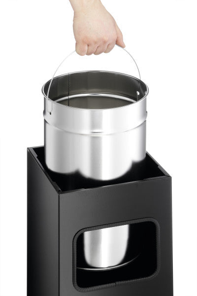 Durable Papierkorb mit Ascher, 17 l, Metall, silber, 62 × 25 × 25 cm, herausnehmbarer Behälter