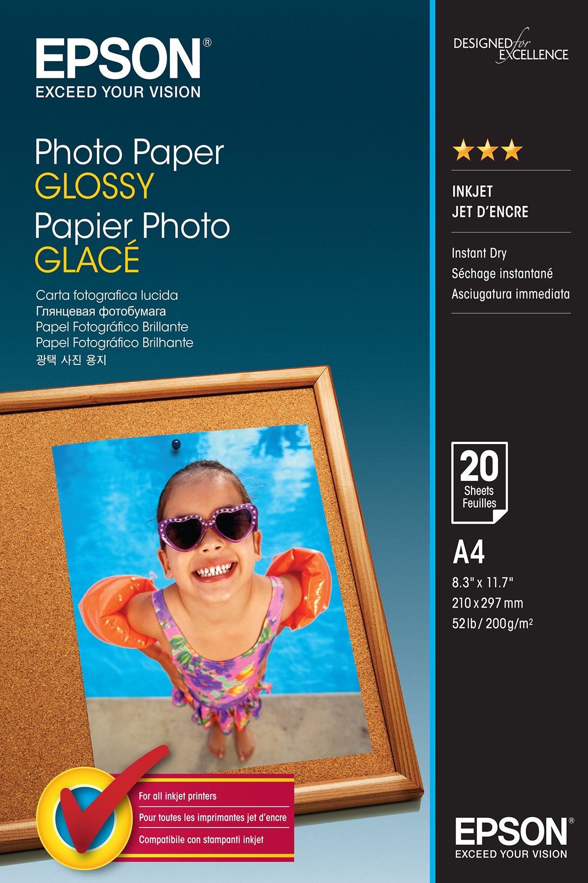 Epson Foto-Papier Glänzendes Fotopapier – A4, 200 g/m², 20 Blatt, für Epson WorkForce & Expression (Auswahl)