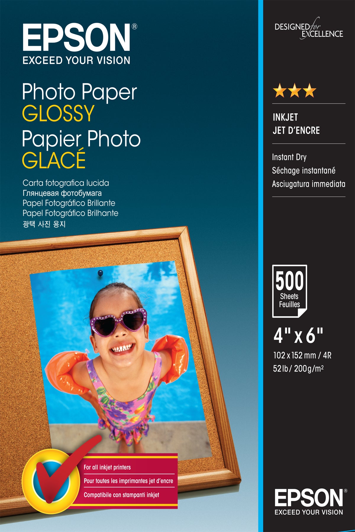Epson Fotopapier glänzend – 10 × 15 cm, 200 g/m², 500 Blatt pro Packung