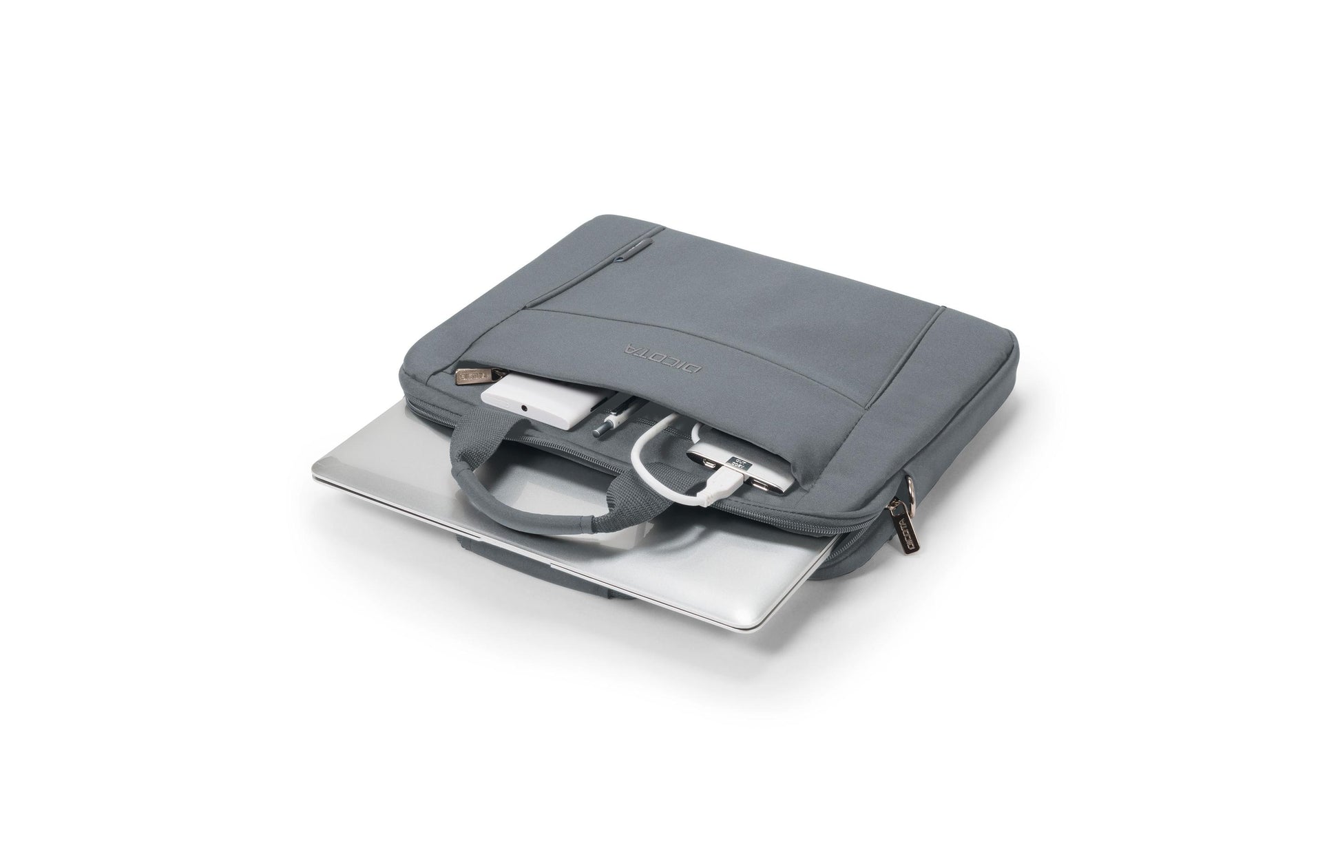 DICOTA Notebook-Tasche für bis 14,1" – abnehmbarer Schultergurt, aus recyceltem PET – Grau