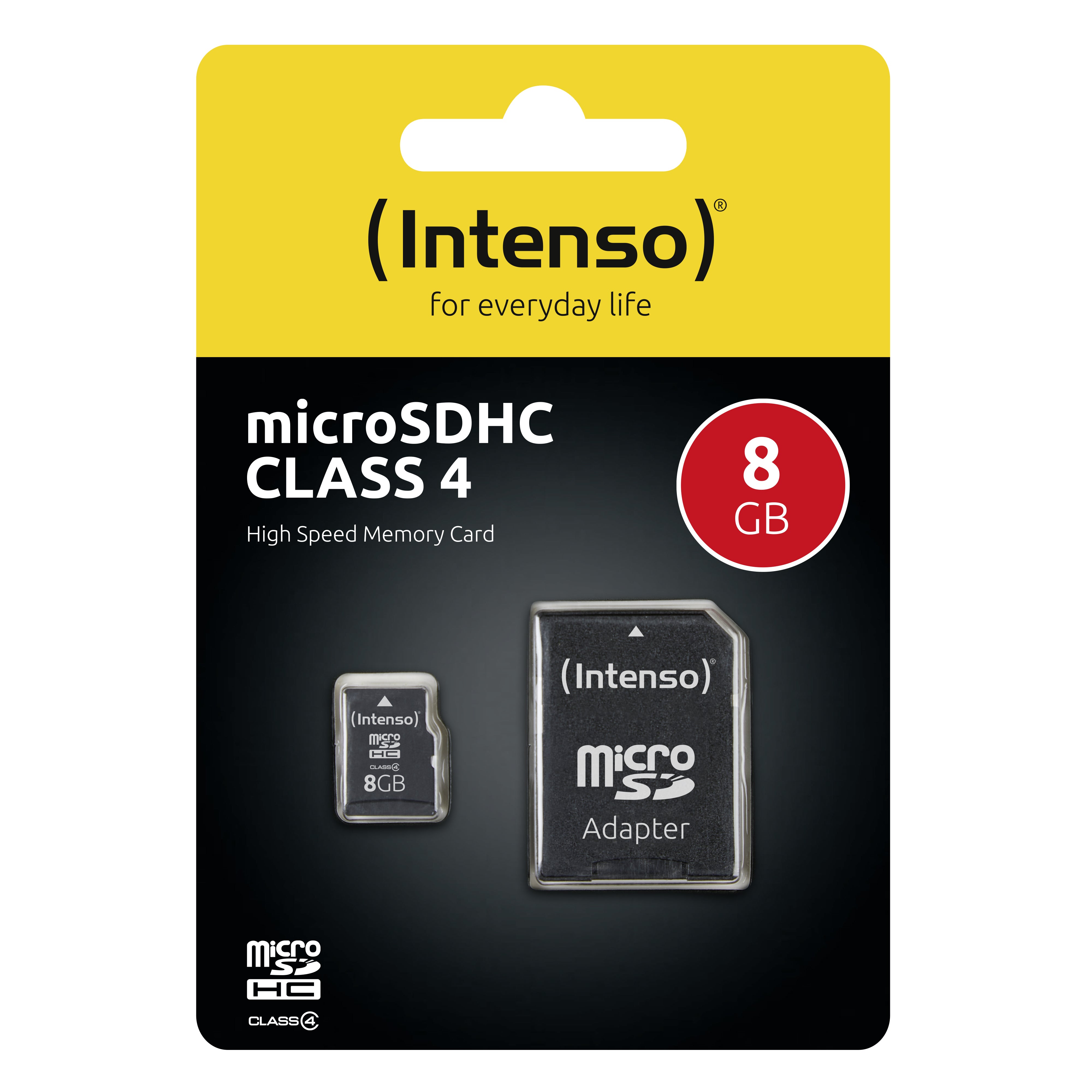 Intenso microSDHC 8 GB – Klasse 4, 20/5 MB/s, inkl. SD-Adapter