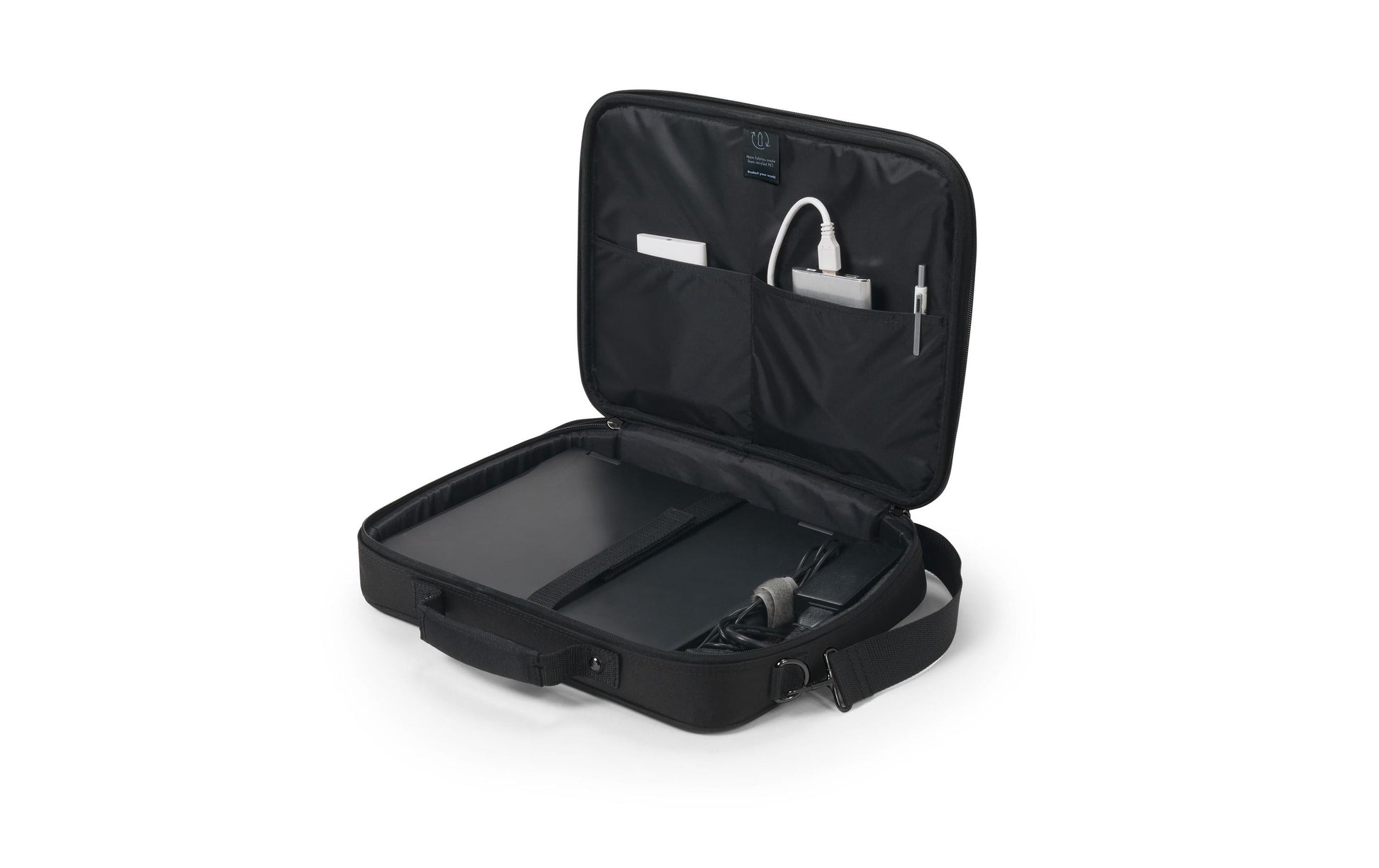 DICOTA Eco Multi BASE Notebook-Tasche bis 14,1" – Trolley-Band, abnehmbarer Schultergurt – Schwarz