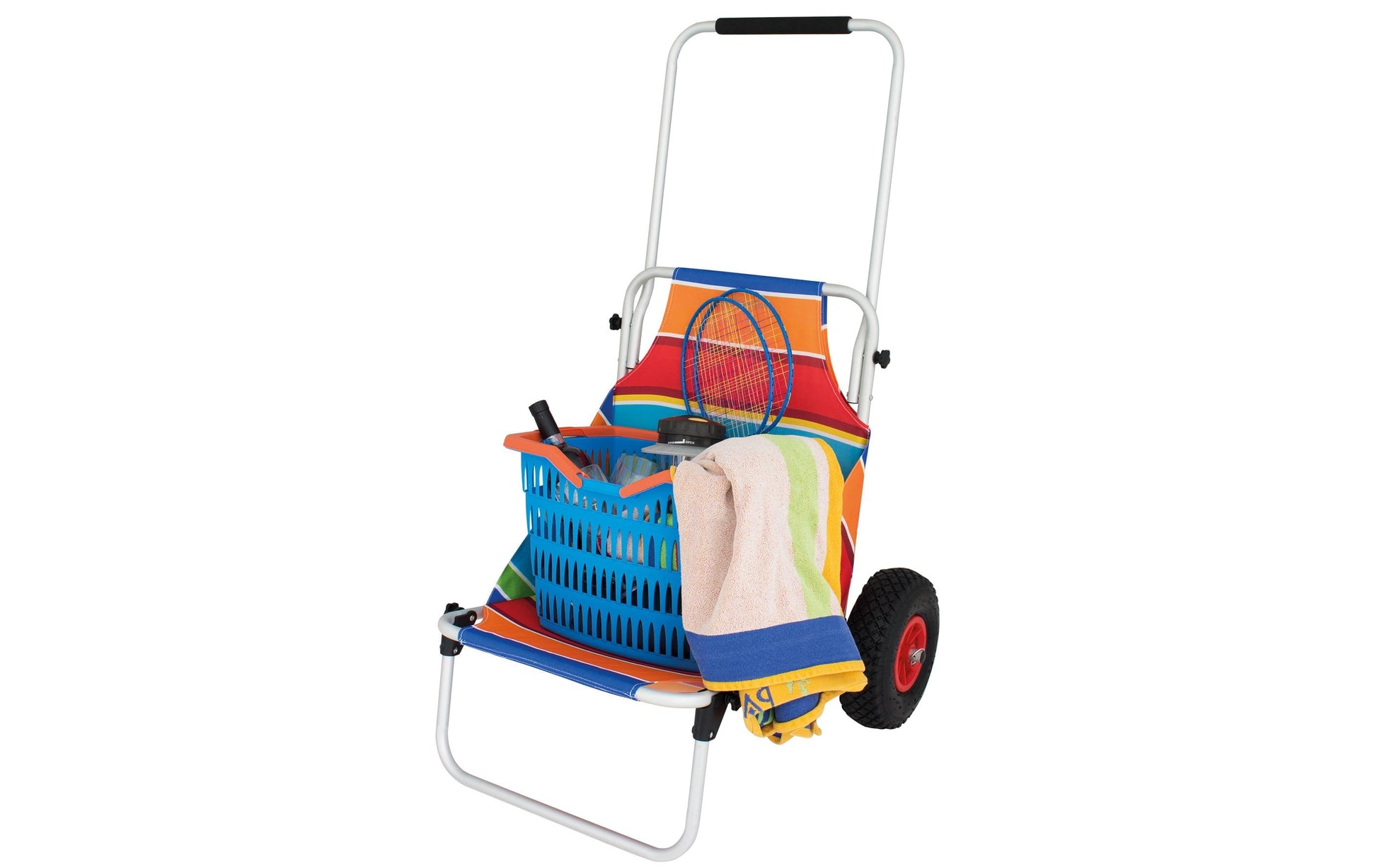 Eurotrail Strandwagen Stripes – faltbar, Aluminiumrahmen – bis 80 kg, 680 × 1120 × 720 mm – mehrfarbig