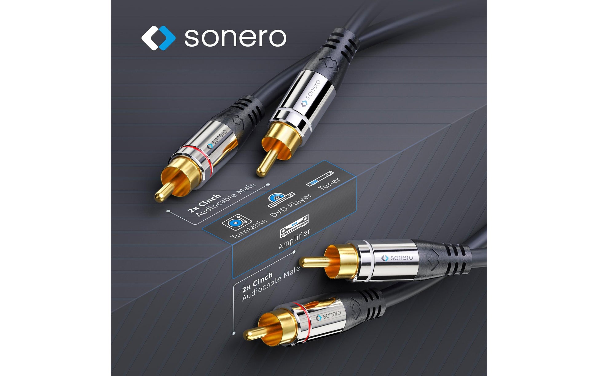 Sonero Cinch-Kabel (2×) – Stecker zu Stecker – 3 m, vergoldete Stecker, abgeschirmt