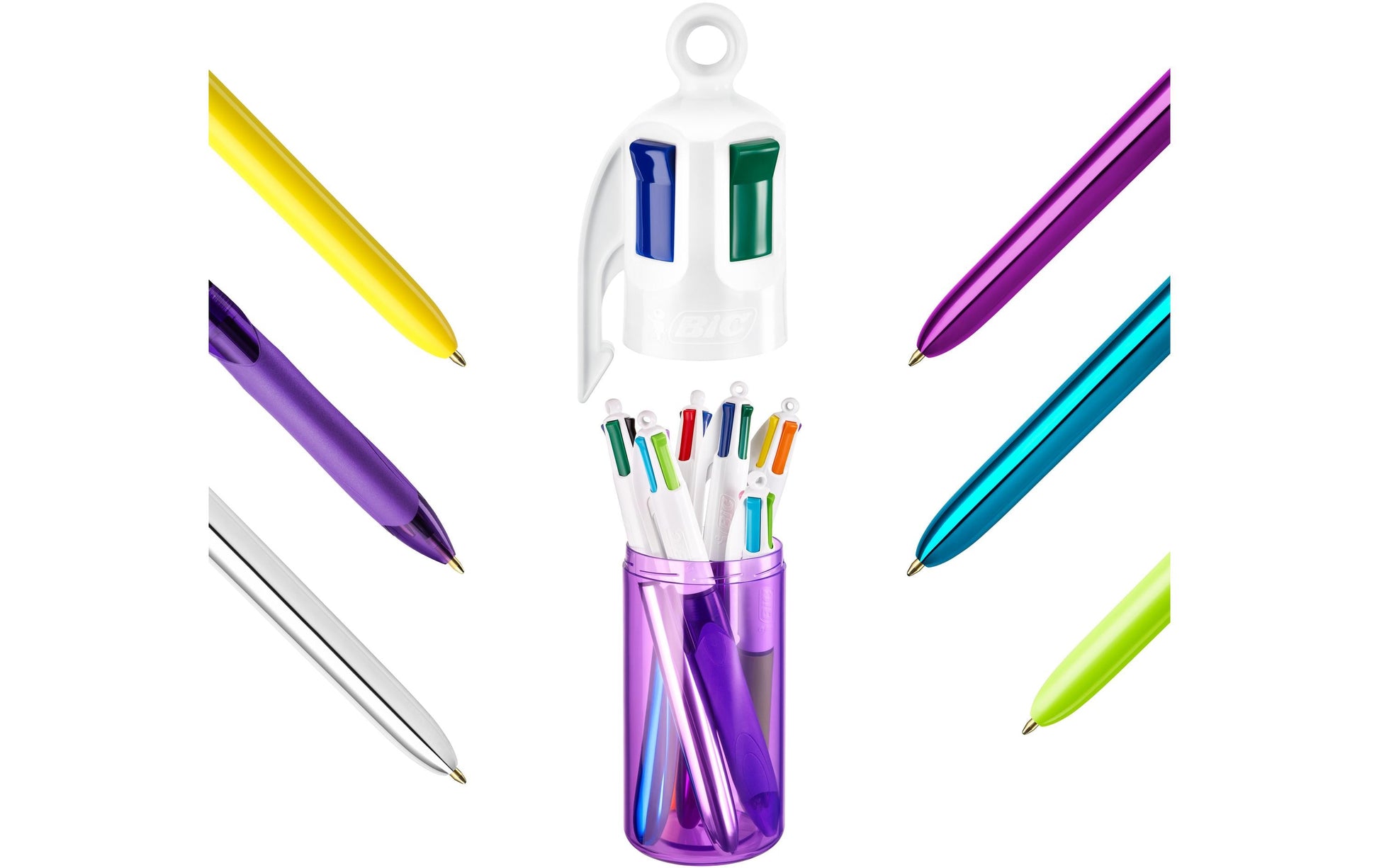 BIC 4 Farben Multifunktionskugelschreiber – 4 Farben, Druck, Metall, nachfüllbar, 6er Pack