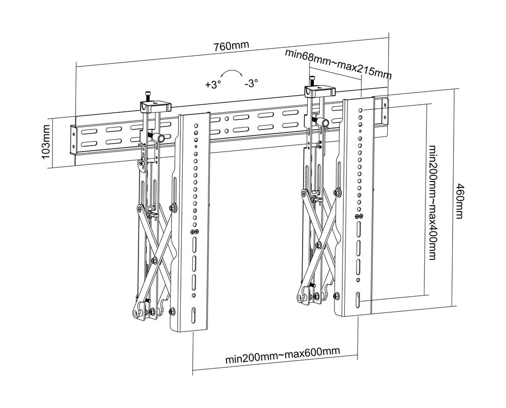 Multibrackets Wandhalterung, ausziehbar, für 40–70", VESA 200×200–600×400, bis 40 kg, schwarz