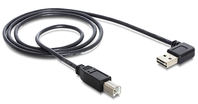 DeLOCK USB-A auf USB-B Kabel – USB 2.0 (480 Mbit/s) – 3 m – Abgewinkelt, Goldstecker – Schwarz
