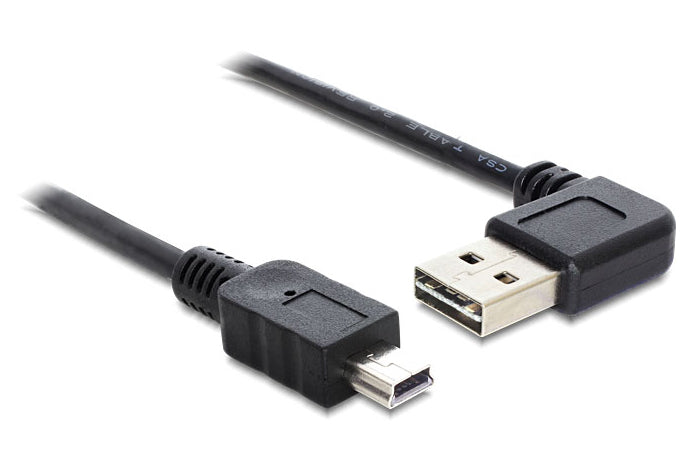 DeLOCK USB-A auf Mini-USB-B Kabel – USB 2.0 (480 Mbit/s) – 1 m – Abgewinkelt, beidseitig einsteckbar – Schwarz