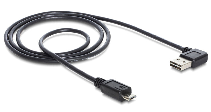 DeLOCK USB-Kabel – USB-A auf Micro-USB-B – USB 2.0 (480 Mbit/s) – 1 m – Abgewinkelt, beidseitig einsteckbar