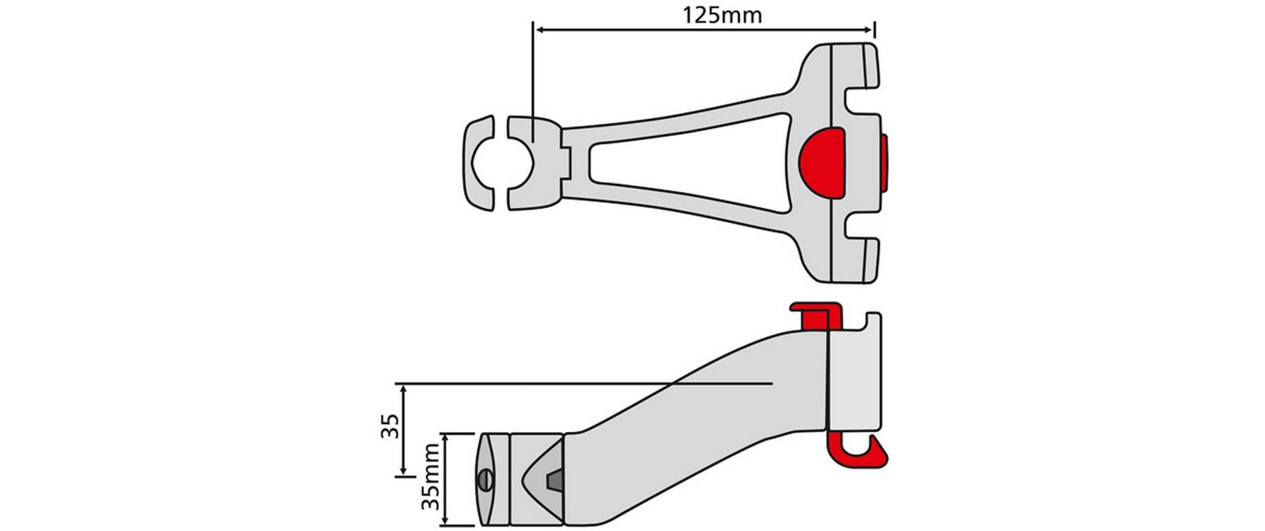 KLICKfix Lenkeradapter Vorbau – 210 g, Kunststoff – für Vorbauten 22,2–25,4 mm – bis 5 kg – schwarz, rot