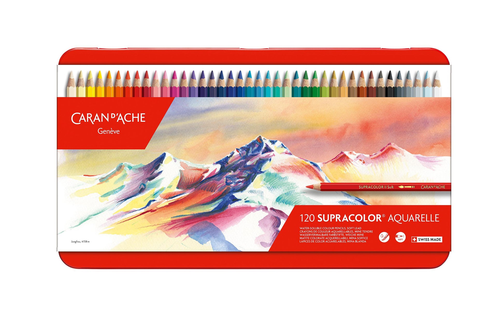 Caran d-Ache Caran d'Ache Aquarellfarbstifte Supracolor Soft – 120 Farben, im Metalletui, Ø 3,8 mm, FSC