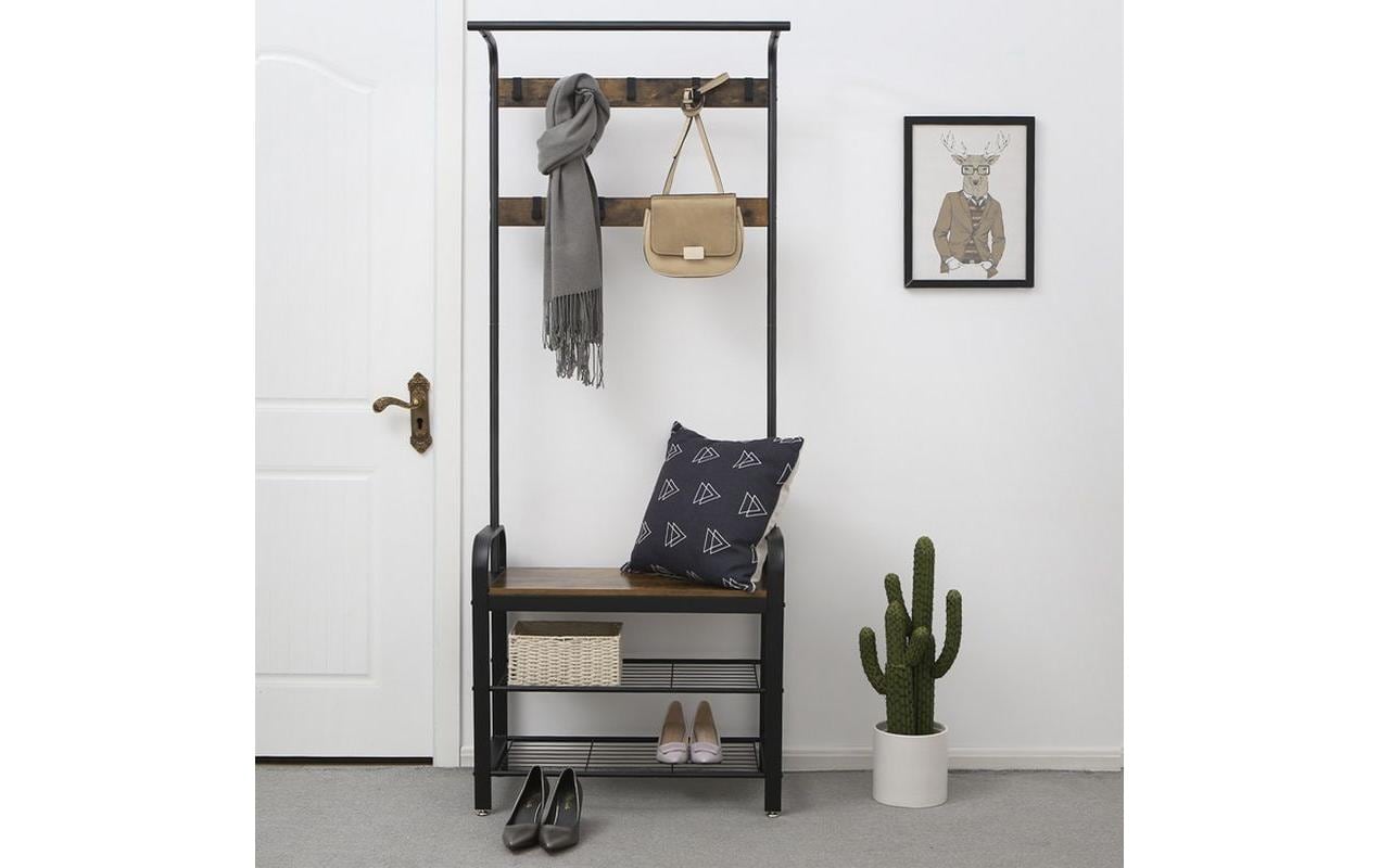 Vasagle Garderobenständer – 9 Haken, Stahl/Holz, Schwarz/Braun, 72 × 33,7 × 183 cm