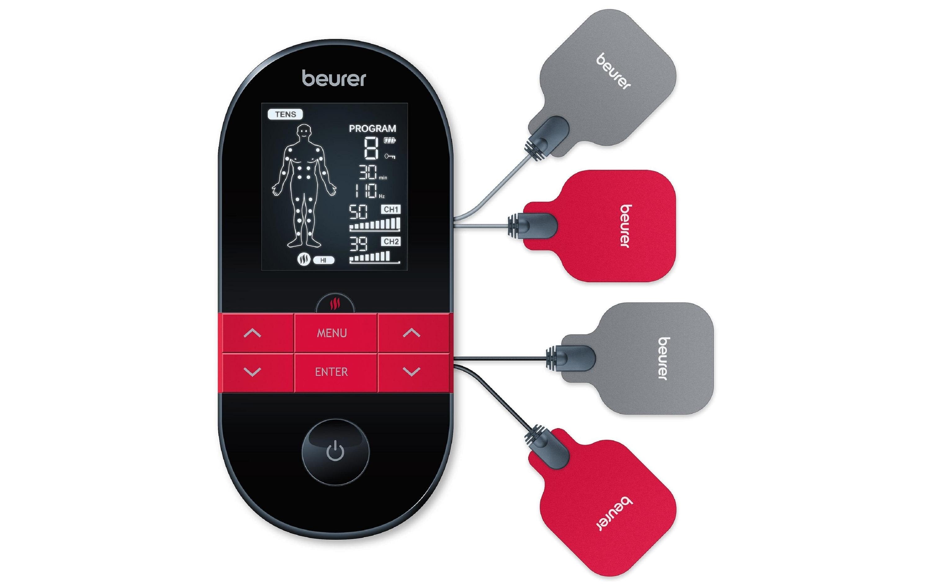 Beurer Massagegerät (elektrisch) EM 59 – TENS/EMS, mit Wärmefunktion – Schwarz/Rot