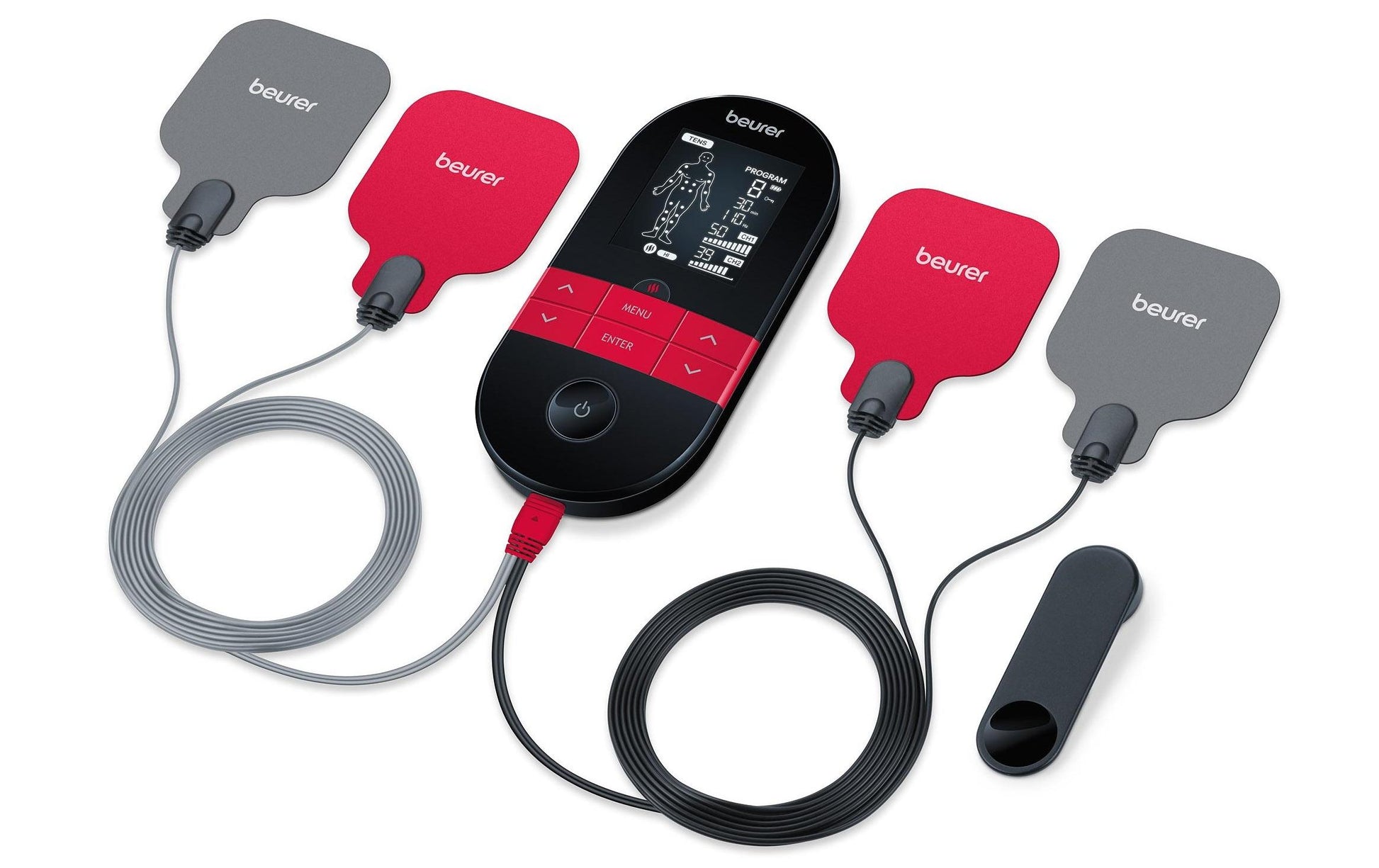 Beurer Massagegerät (elektrisch) EM 59 – TENS/EMS, mit Wärmefunktion – Schwarz/Rot
