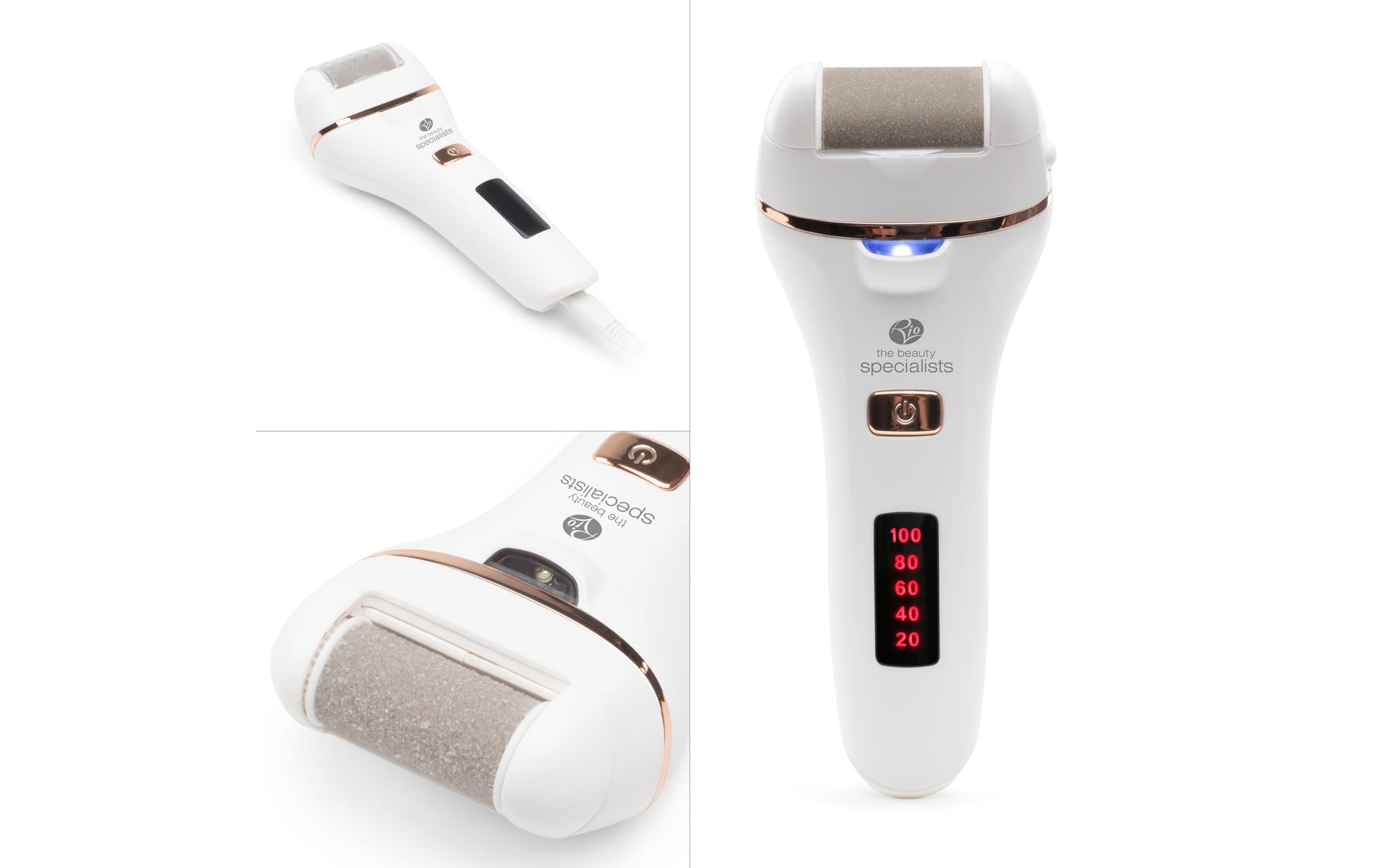 Rio Hornhautentferner Go Smooth – 2 Betriebsstufen, wiederaufladbar, nass & trocken – weiss