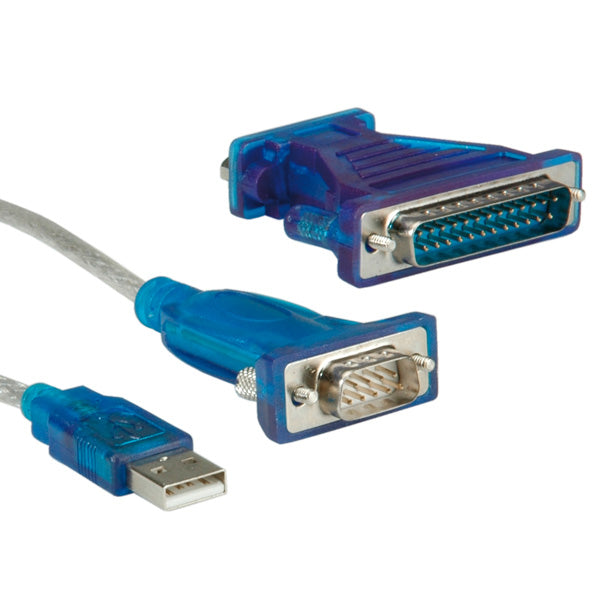 VALUE USB-Seriell Konverter USB-A zu DB-9/DB-25 – USB 2.0, 1,8 m, Treiber-CD, türkis
