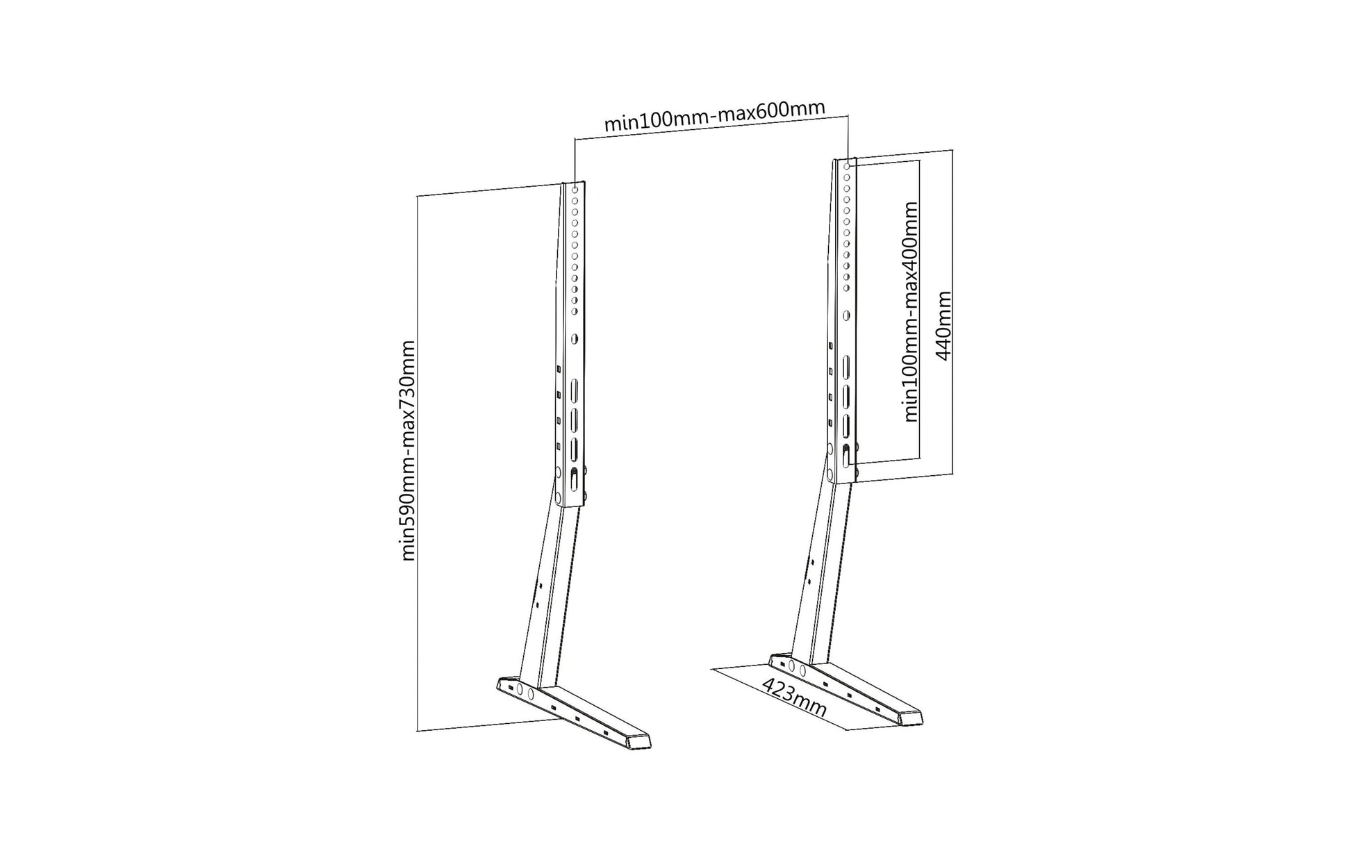 PureMounts Tischständer – 32–65" – VESA 200×200–600×400 – bis 35 kg, Höhenverstellbar – PM-TVS-02, Schwarz