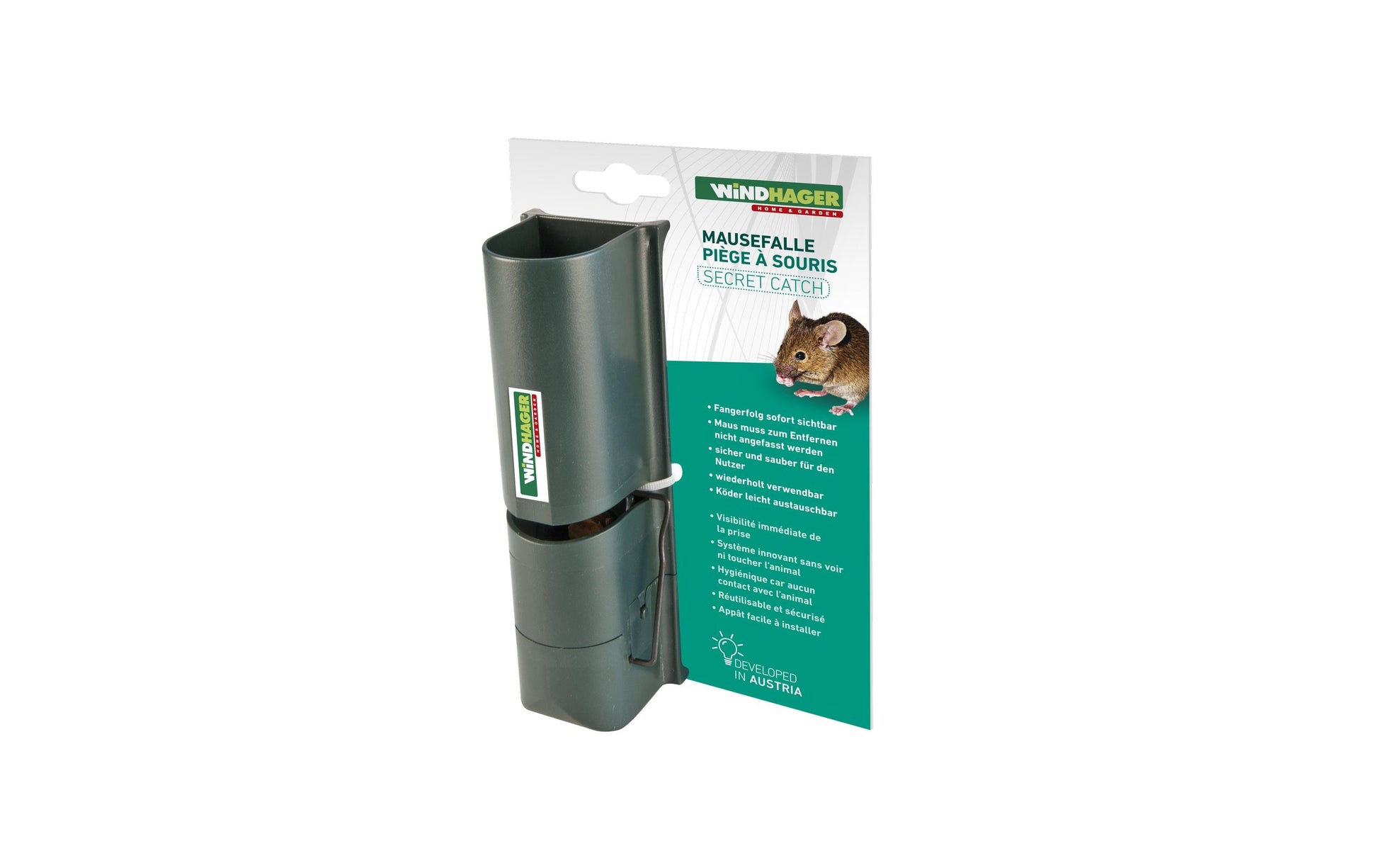 Windhager Secret Catch Insektenfalle – 5,5 × 5 × 16 cm – grün – Kunststoff – für Mäuse