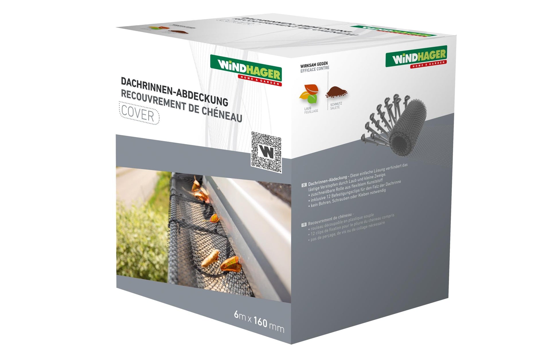 Windhager Dachrinnen-Laubschutz Wave – 16 cm × 6 m, Kunststoff, Schwarz