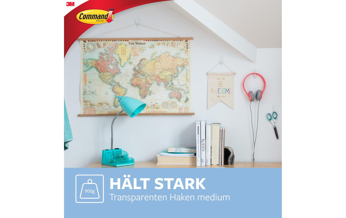 3M Command Haken – Kunststoff – Transparent – 0,9 kg – 2 Stück
