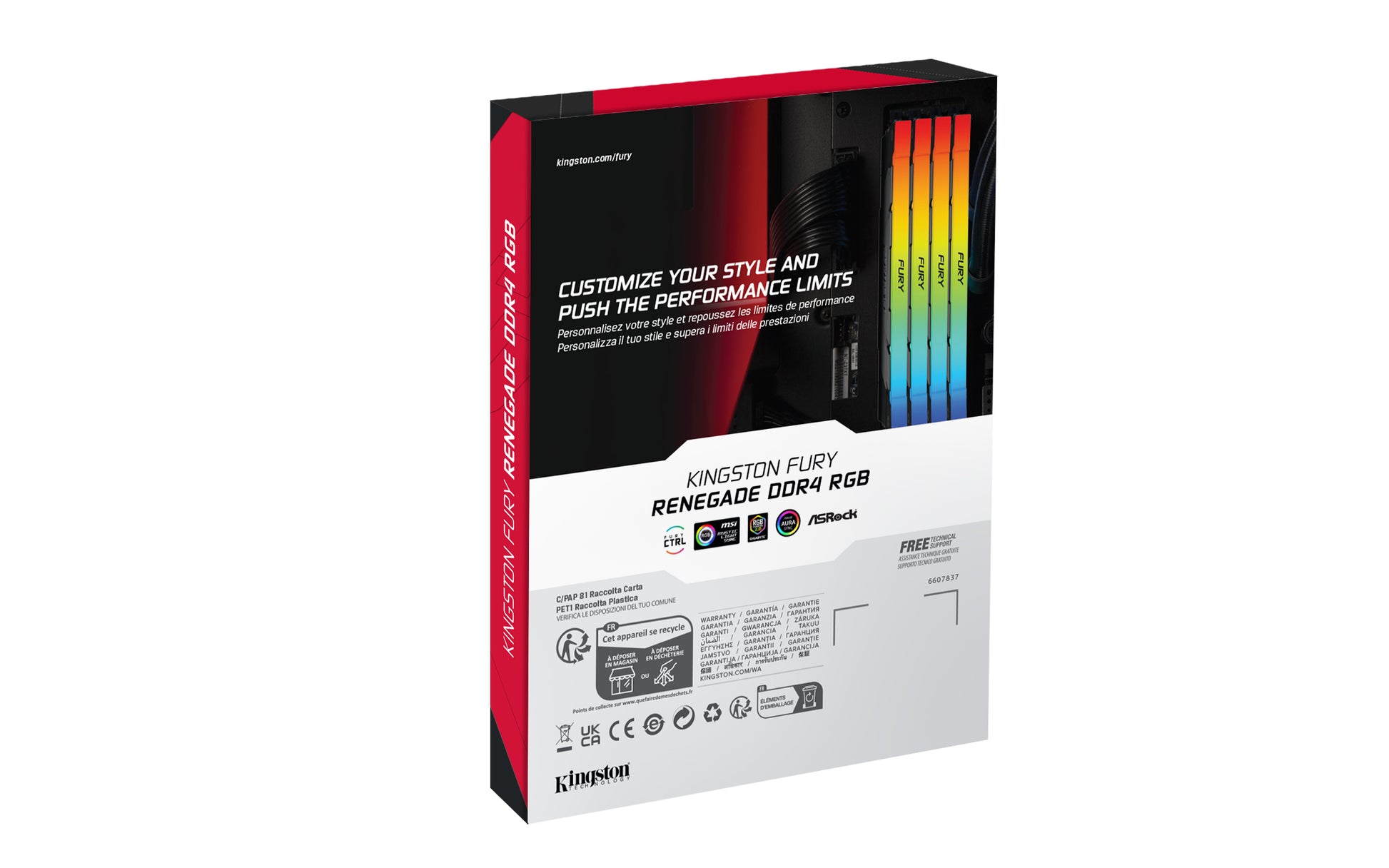 Kingston Technology Kingston FURY Renegade RGB – Arbeitsspeicher – 16 GB (2×8 GB), DDR4 4000 MT/s, CL19, 1,35 V, RGB