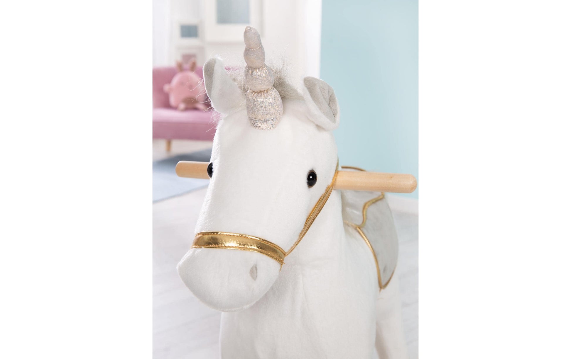 roba 460120 Schaukelspielzeug Einhorn – 31 × 63 × 73 cm – ab 2 Jahren – Sperrholz, Polyester – grau/weiss/gold