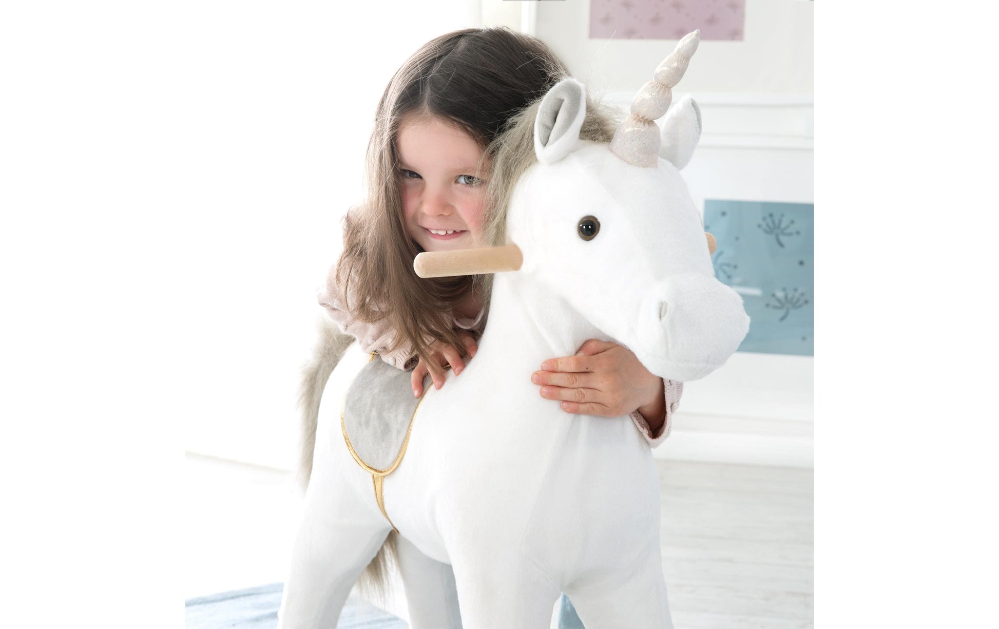 roba 460120 Schaukelspielzeug Einhorn – 31 × 63 × 73 cm – ab 2 Jahren – Sperrholz, Polyester – grau/weiss/gold