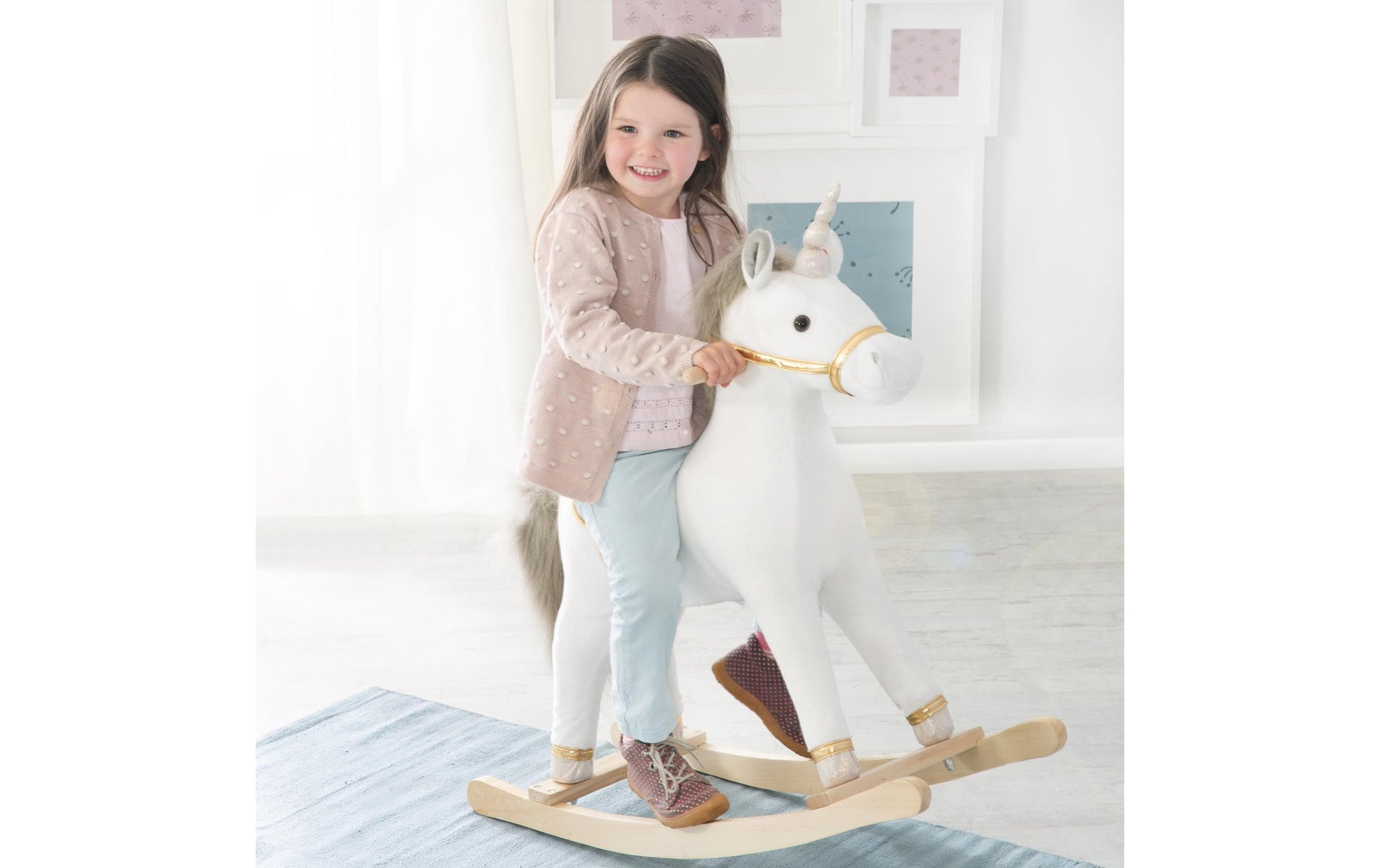 roba 460120 Schaukelspielzeug Einhorn – 31 × 63 × 73 cm – ab 2 Jahren – Sperrholz, Polyester – grau/weiss/gold