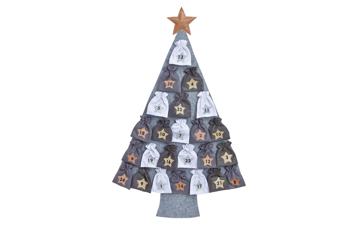 G. Wurm Adventskalender – Tannenbaum – zum Befüllen – 76 × 115 × 3 cm – Filz, Grau