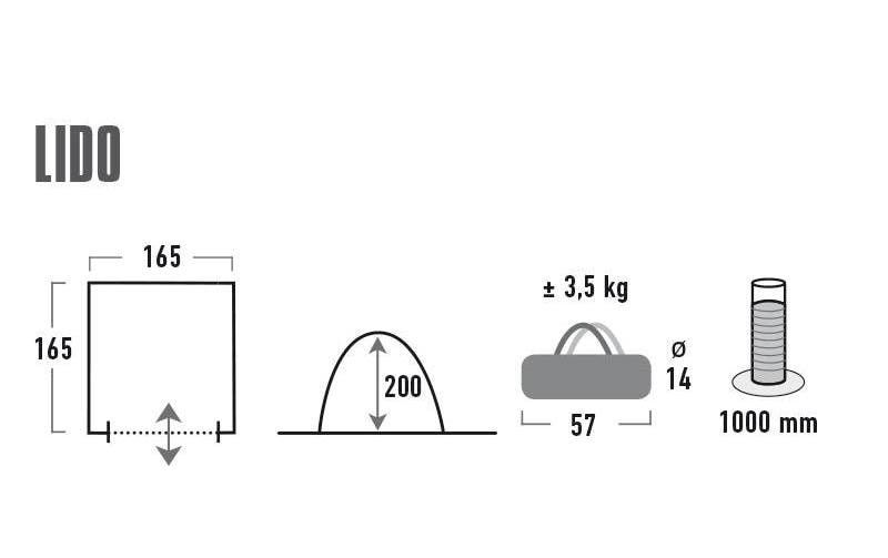 High Peak Zelt Lido – Gestänge Fiberglas, Wassersäule 1'200 mm – 1 Person – Grau – Polyester