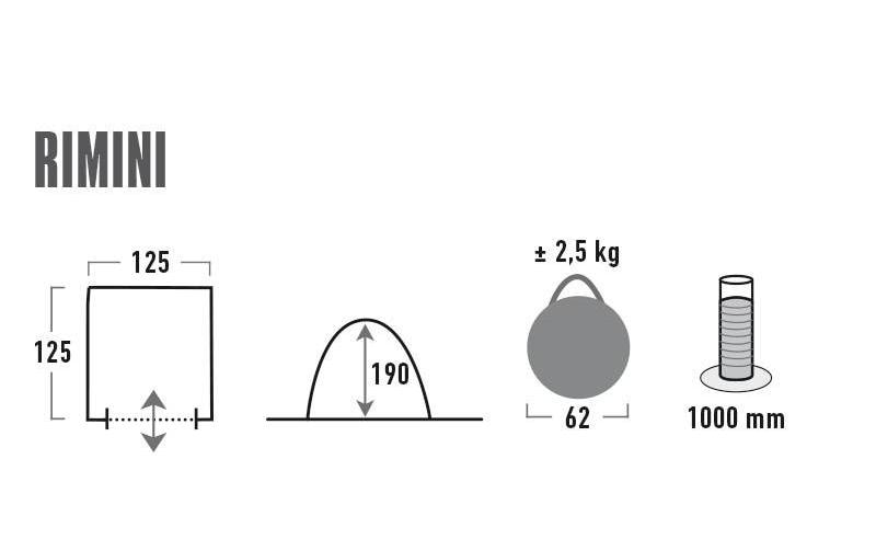High Peak Tunnelzelt – Pop-Up, Wassersäule 1200 mm – 1 Person, 1250×1900×1250 mm – Blau, Polyester – Rimini