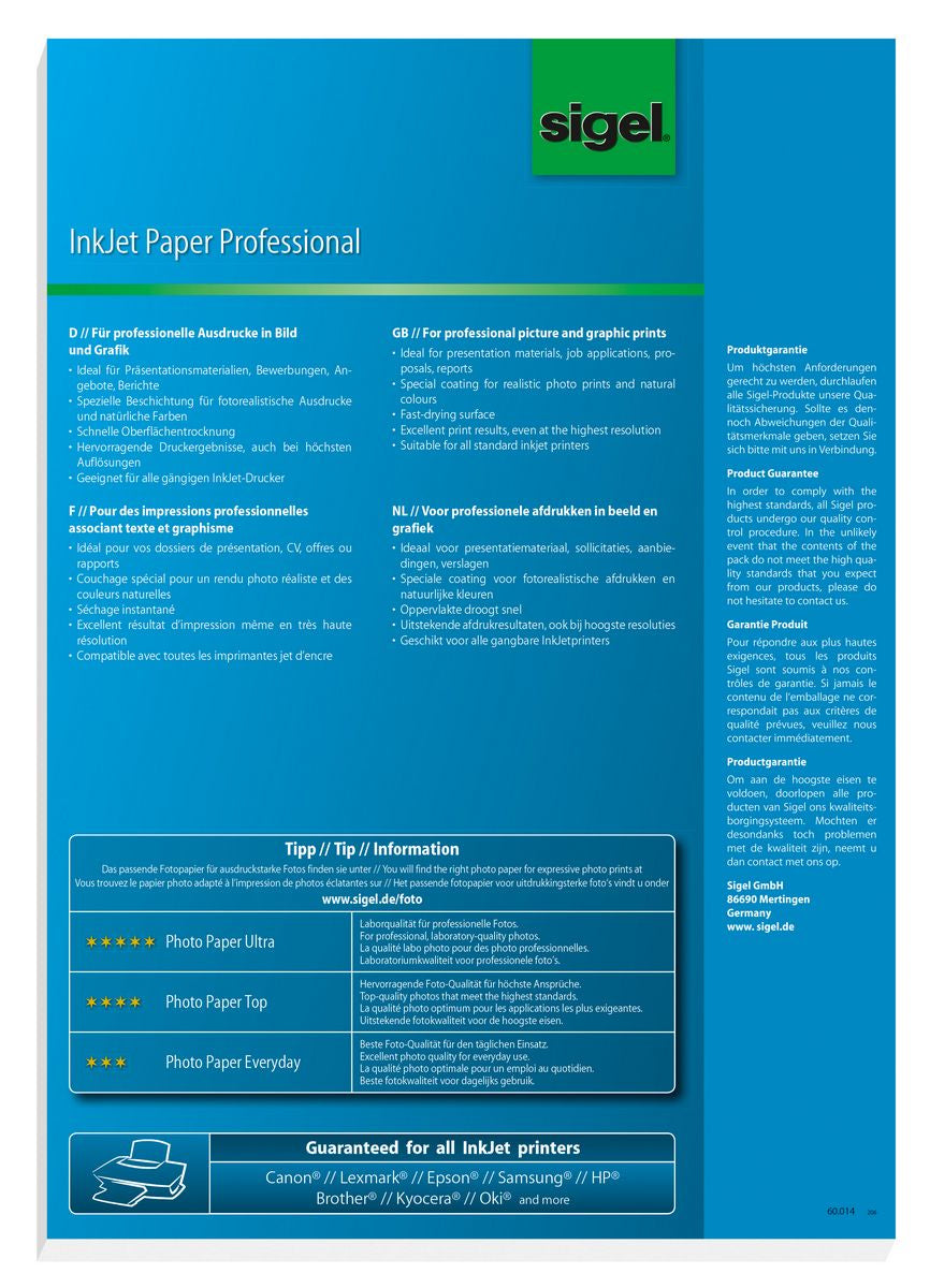Sigel 160 g/m² A3 – Inkjetpapier, hochweiss matt