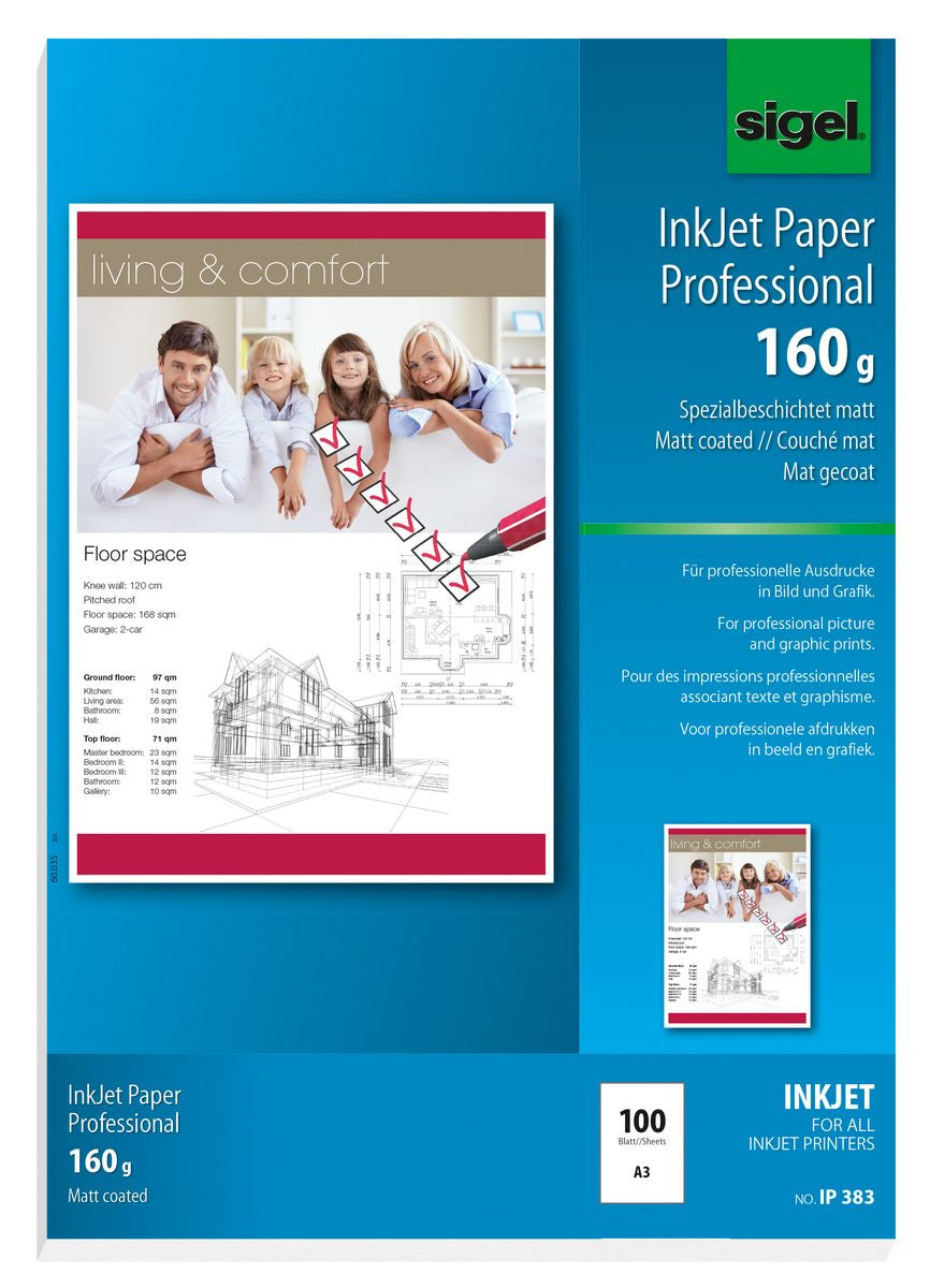 Sigel 160 g/m² A3 – Inkjetpapier, hochweiss matt