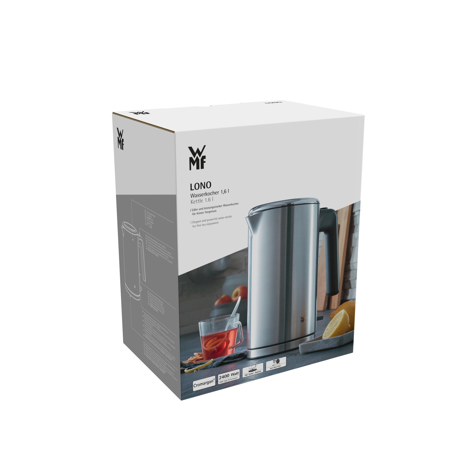 WMF LONO Wasserkocher – 1,6 l, Edelstahl, 2400 W, 360° Sockel