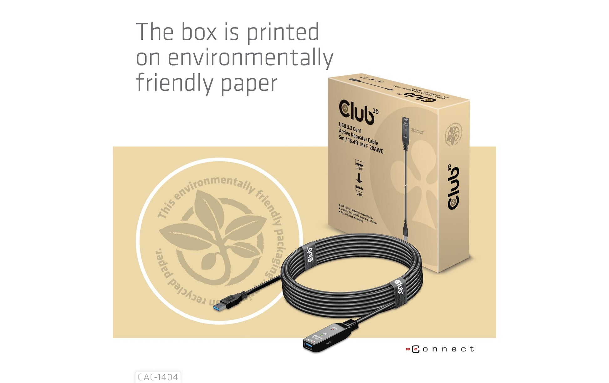 CLUB3D Club 3D – USB-A Verlängerungskabel (Stecker auf Buchse) – USB 3.2 Gen 1 (5 Gbit/s) – 5 m – Aktiv – Schwarz
