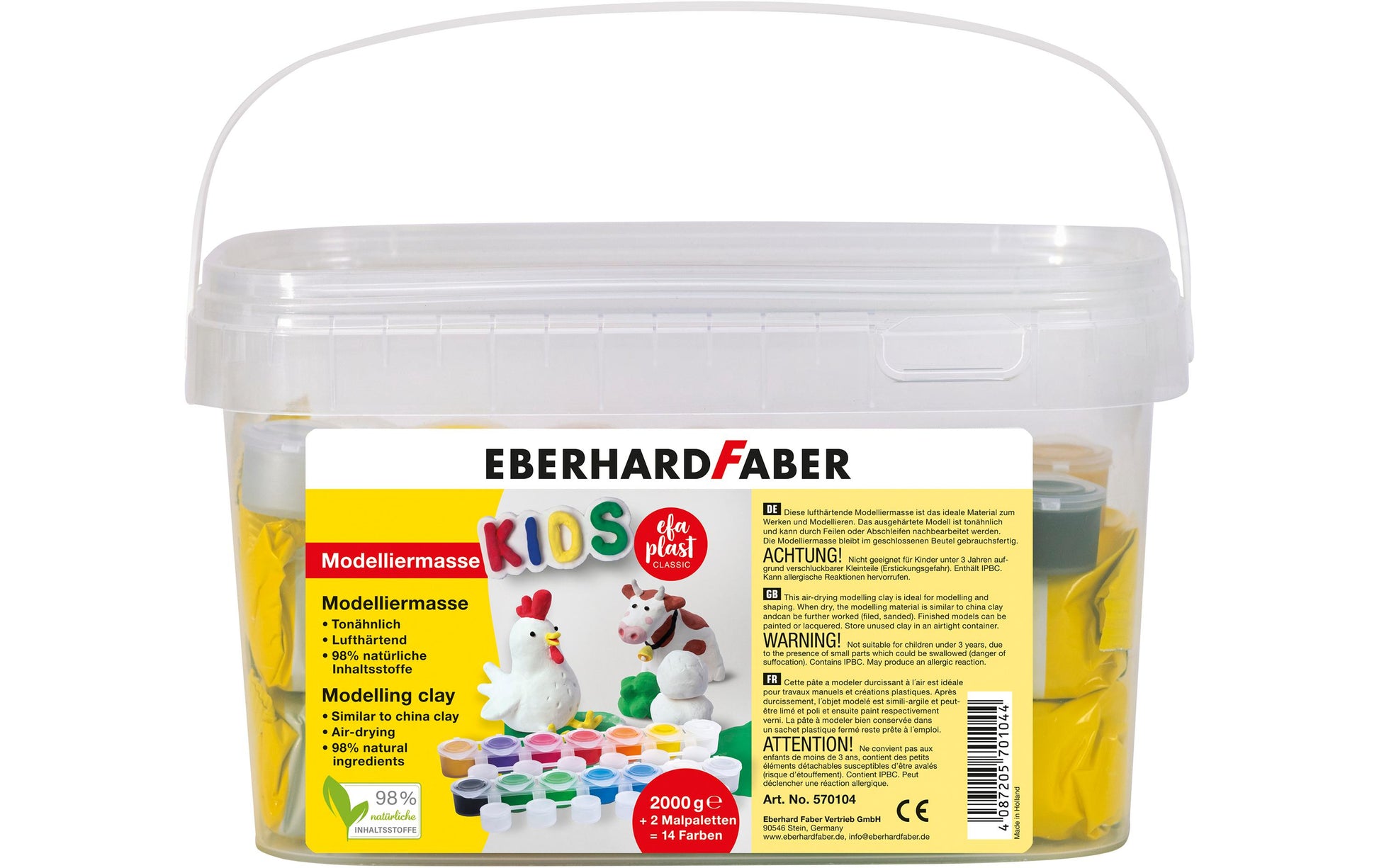 Eberhard Faber EFA Plast KIDS – Modelliermasse-Set – 2 kg, 14 Töpfchen Schulmalfarbe, Weiss