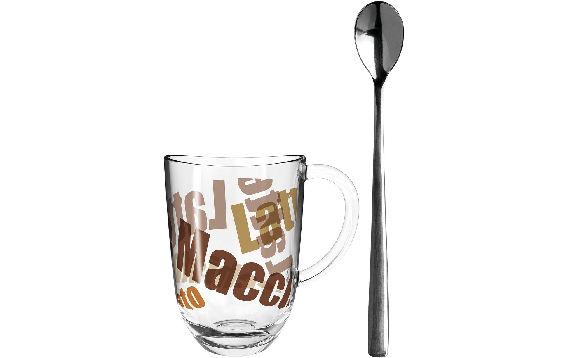 LEONARDO NAPOLI Latte Macchiato Glas – 0,38 l, Kalk-Natron-Glas, Transparent, mit Löffel, 4 Stück