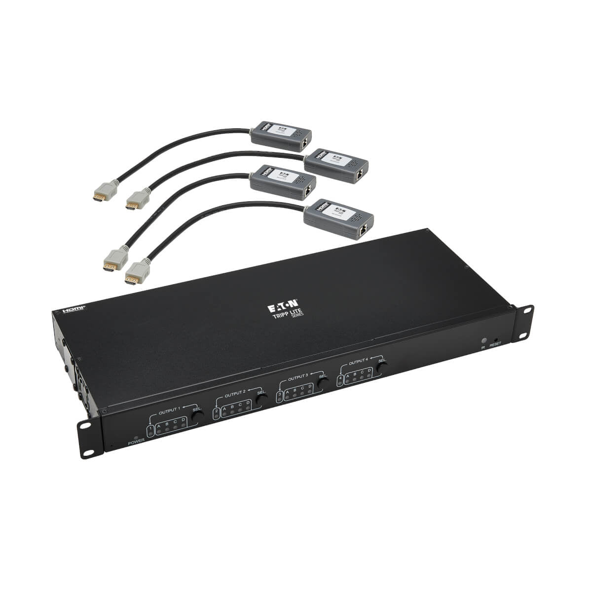 Tripp Lite B127A-4X4-BH4PH – HDMI Matrix, über Cat6, 4×4, 4K@60 Hz, 70 m, HDR, 4:4:4, PoC, HDCP 2.2, Schwarz
