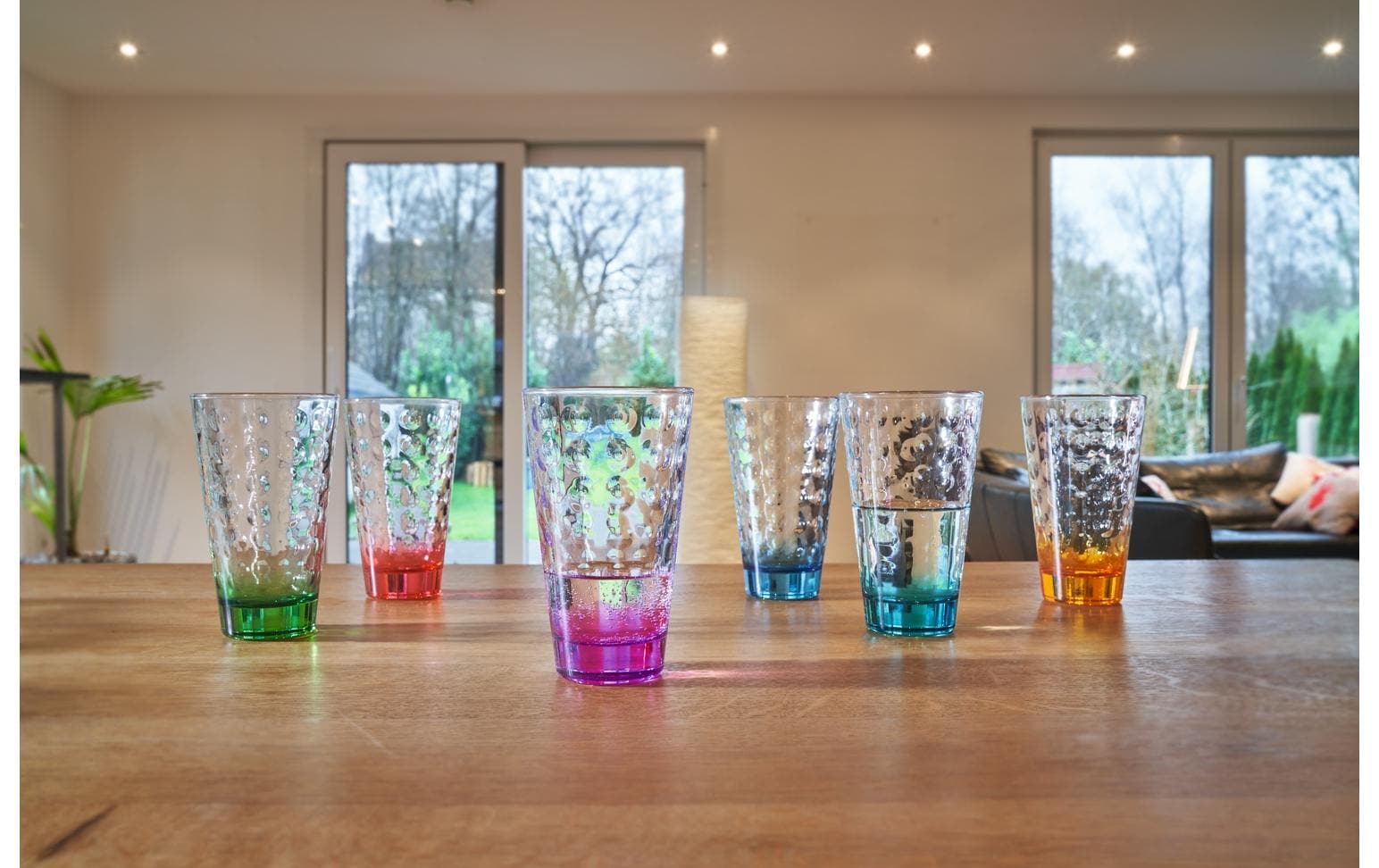 LEONARDO Optic Trinkglas – 0,30 l, Glas, Mehrfarbig, Spülmaschinenfest, 6 Stück