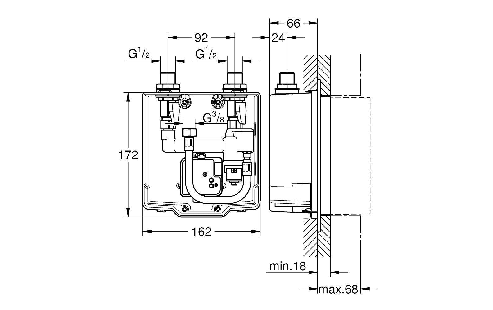 GROHE Einbaukasten – 162 × 66 × 172 mm, Kunststoff, Blau, für Armatur