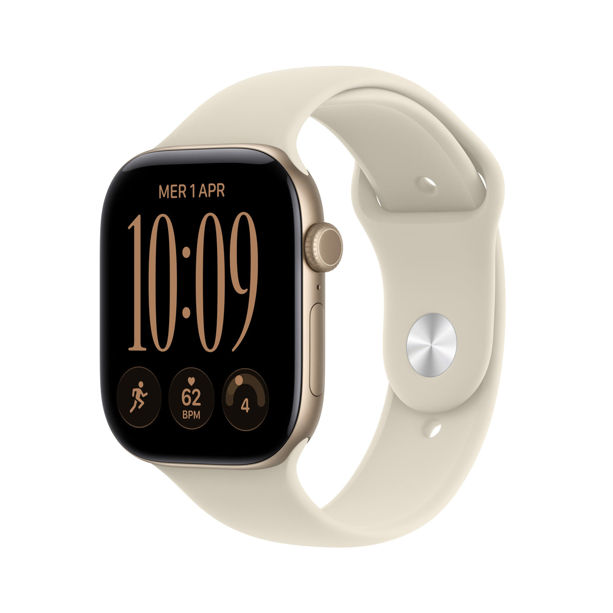 Apple Watch Series 12 46 mm GPS + Cellular – Aluminium Gold, Sportarmband, Sand, S/M, 50 m, für iPhone