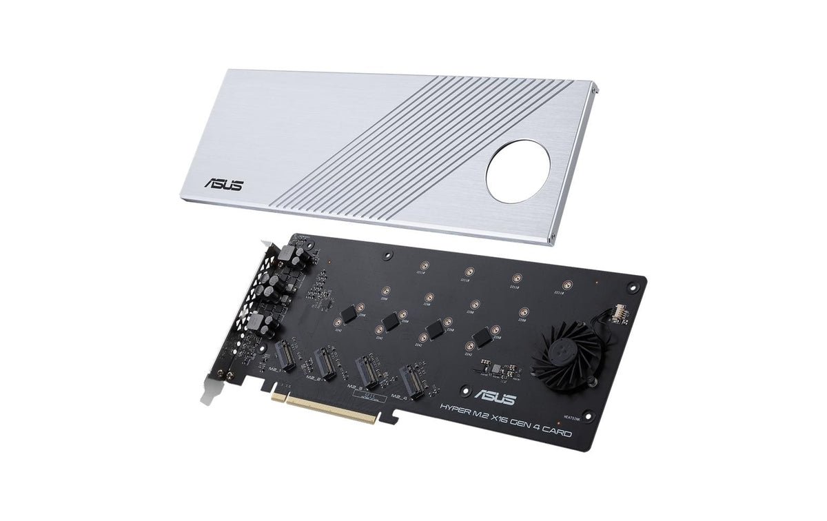 ASUS HYPER M.2 X16 GEN4 PCIe M.2 Erweiterungskarte – 4× M.2, 256 Gbit/s, PCIe 4.0, aktiv, Silber
