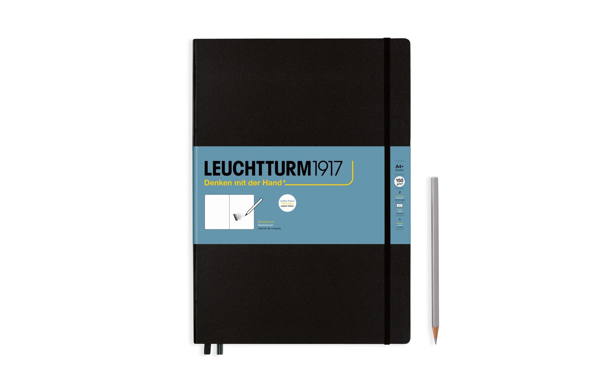 Leuchtturm Malbuch Master – A4+ – 150 g/m² – Hardcover – mit Gummiband – 112 Seiten – Schwarz – mit Tasche