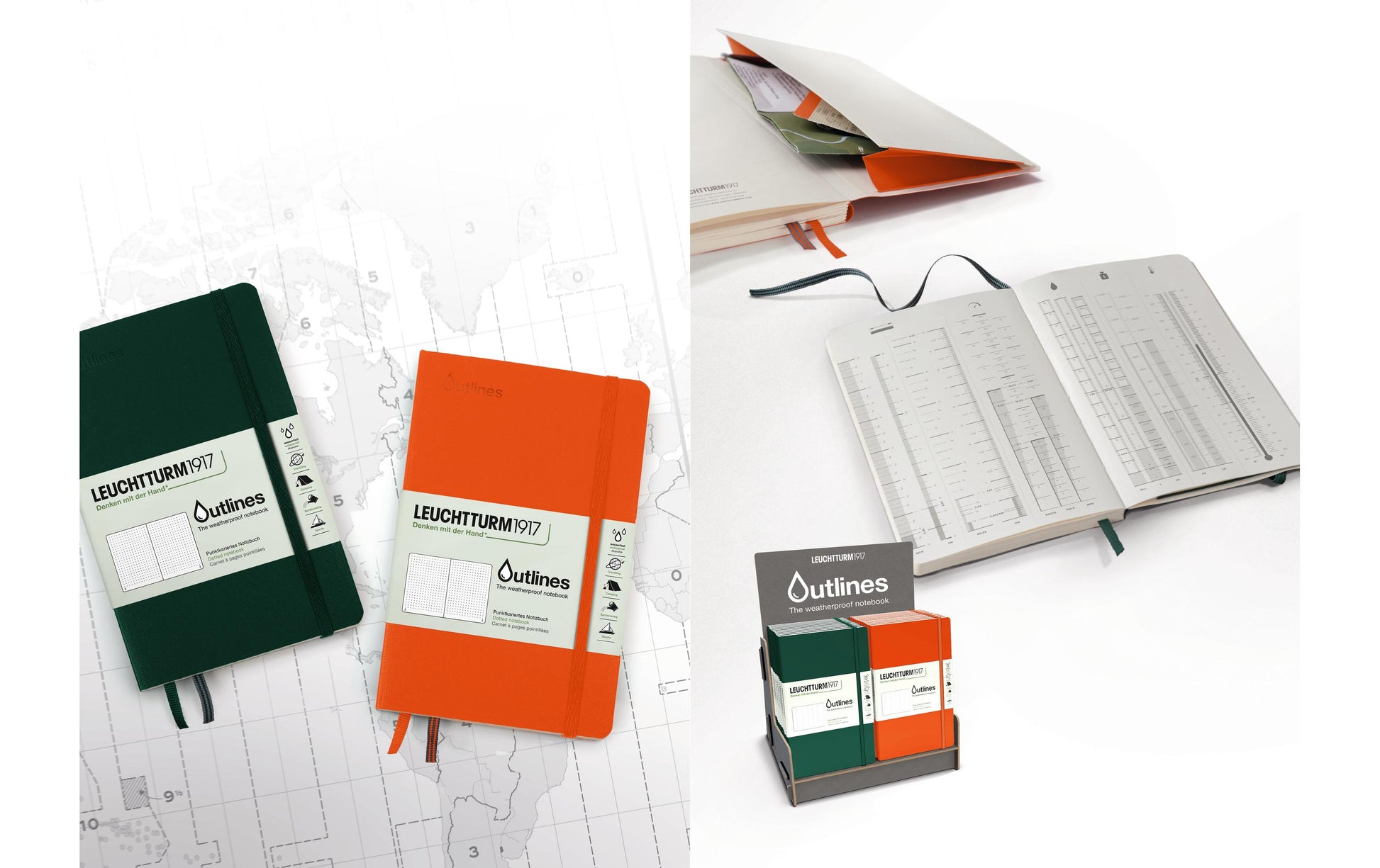 Leuchtturm Outlines Notizbuch – B6+ – punktiert 5 mm – 89 Seiten – 150 g/m² – Hardcover, Gummiband, grün