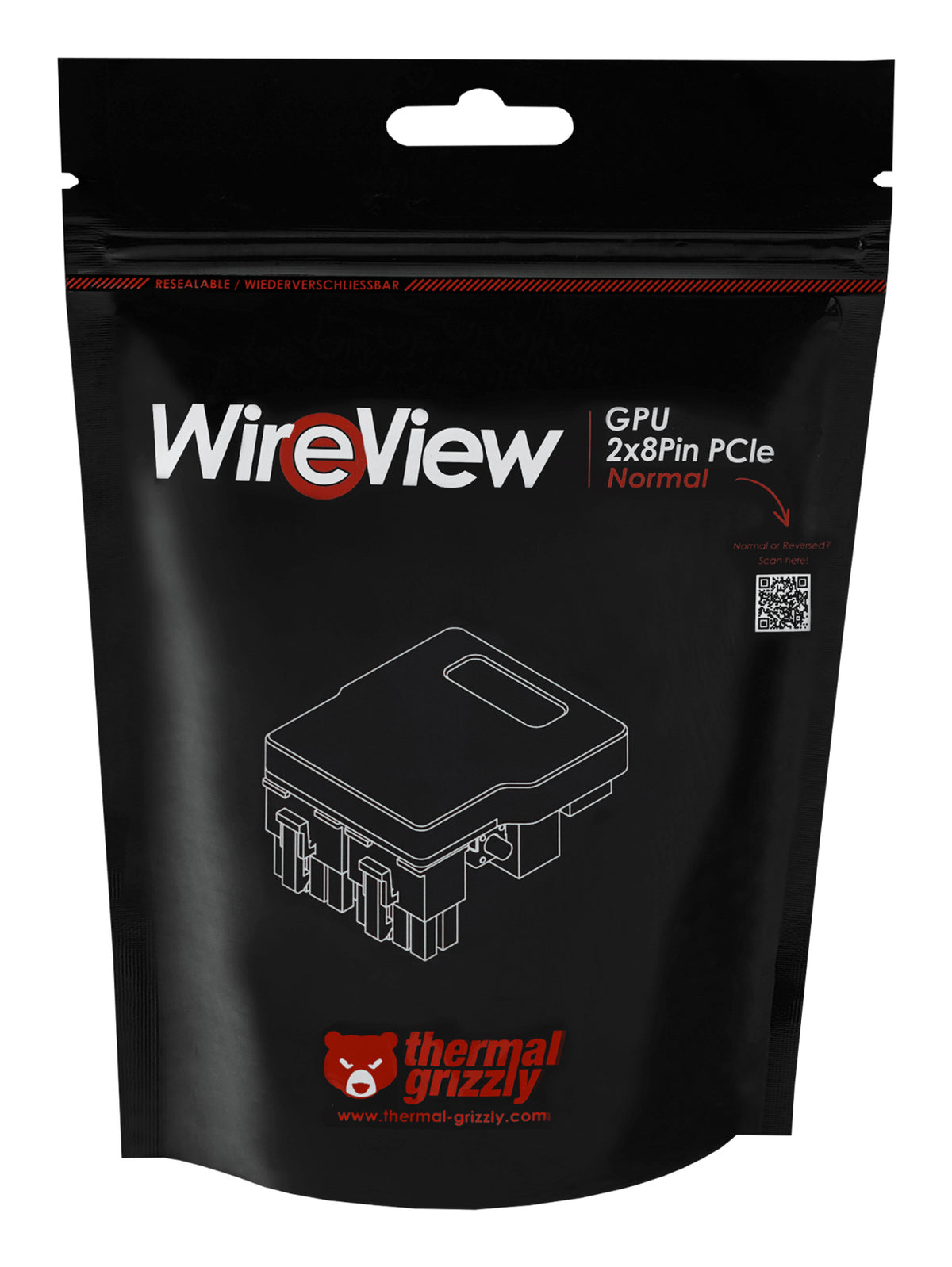 Thermal Grizzly WireView GPU 2×8-Pin PCIe Normal GPU-Bausatz – Aluminium, 14,5 × 19,5 × 3 cm, 60 g – Schwarz